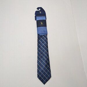 NWT US Polo Assn Mens Neck Tie Blue Plaid Pattern 3" width